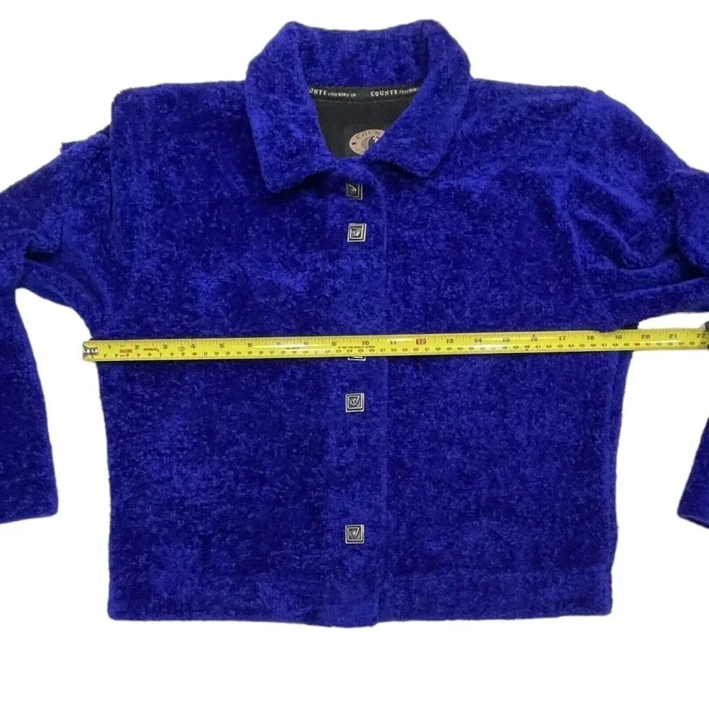 COUNTY CLOTHING‎ Cropped Fleece Jacket Women's Small Blue/Purple Artsy Buttons - Picture 10 of 15